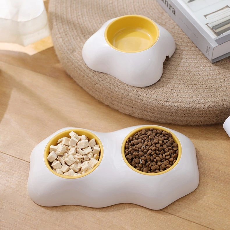 Pet Food Bowl Non-Slip Double Layer Egg Yolk Pet Feeding Bowl