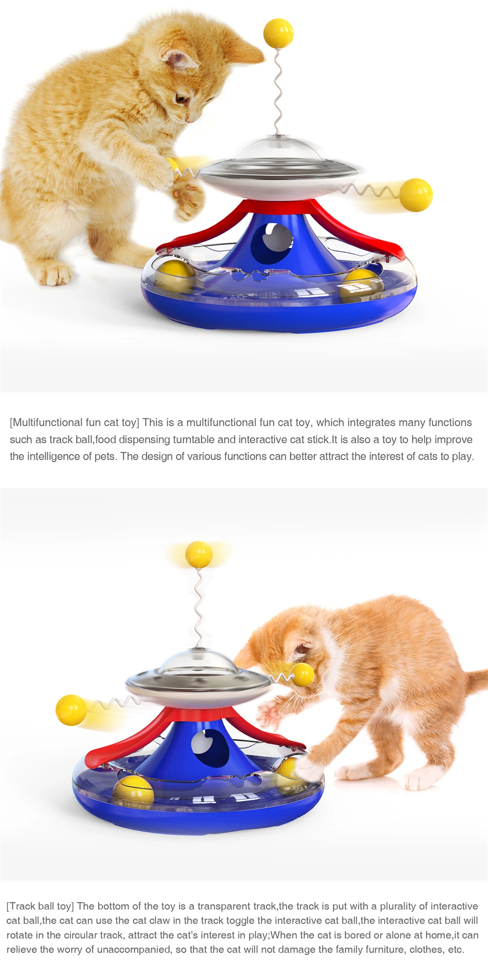 Pet Supplies Funnuy Cat Toy Cat Food Dispenser with Circle Track Moving Turntable